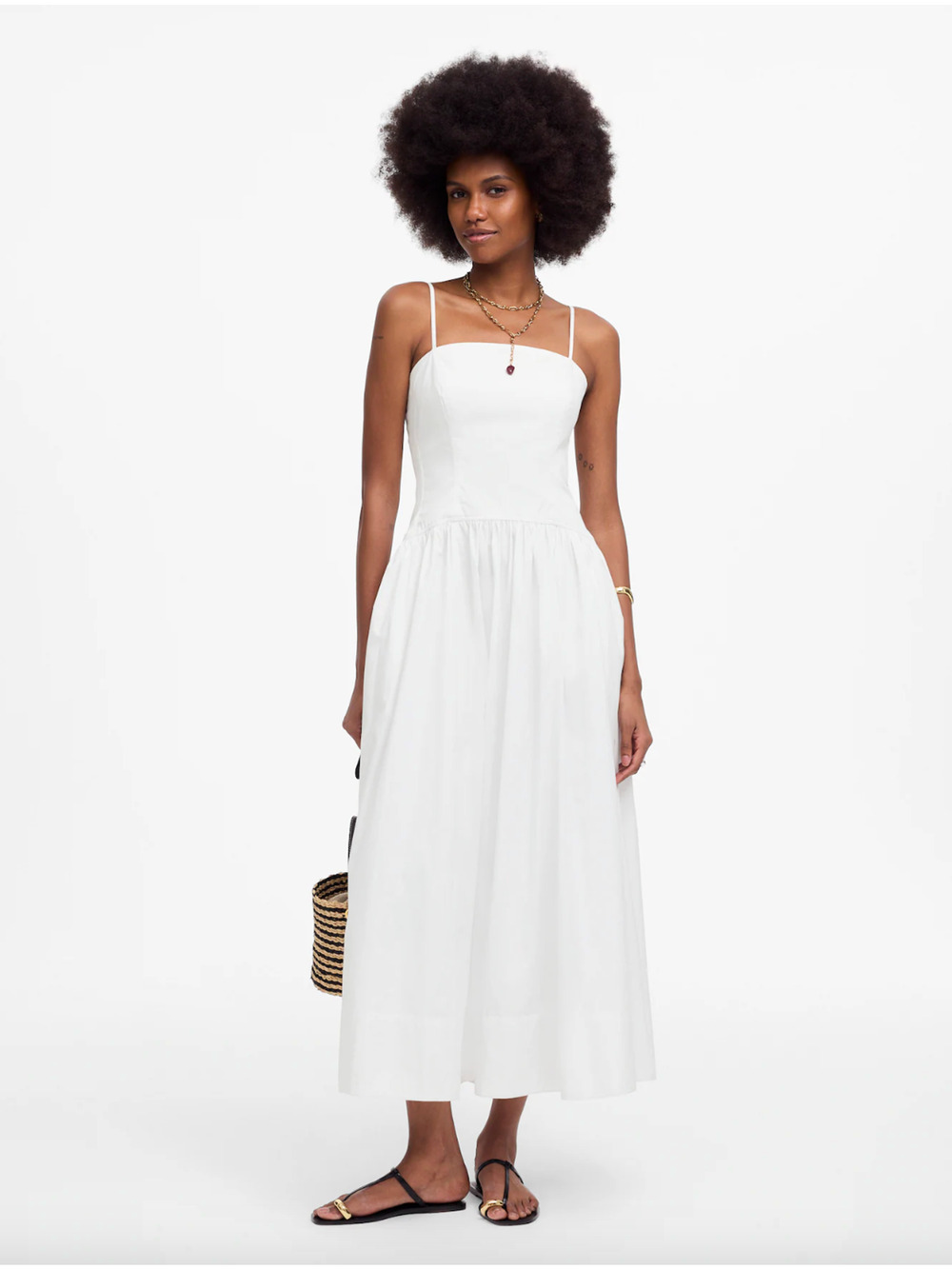 Madewell White Midi Sundress with Thin Straps